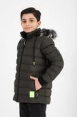 Yeşil Erkek Çocuk Çıkartılabilir Kapüşonlu Şişme Deri Karışımlı Kumaş Mont&Kaban thumbnail 3
