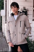 Erkek Krem Pamuk Polyester Karışımlı Kürklü Çıkartılabilir Kapüşonlu Mont&Kaban - 1