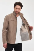 Erkek Krem Regular Uzun Mevsimlik Pamuk Polyester Karışımlı Safari Mont&Ceket - 4
