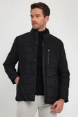 Erkek Siyah Standart Fit Normal Kesim İçi Kürklü Dik Yaka Çıtçıt Detaylı Fermuarlı Kışlık Mont thumbnail 3