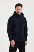 Lacivert Erkek %100 Su Geçirmez İçi Polarlı İç Çepli Çıkartılabilir Kapüşonlu Softshell Mont&Kaban thumbnail 2