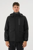 Erkek Siyah Su Ve Rüzgar Geçirmez Çıkartılabilir Kapüşonlu Mont&Kaban thumbnail 1