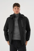 Erkek Siyah Su Ve Rüzgar Geçirmez Çıkartılabilir Kapüşonlu Mont&Kaban thumbnail 2