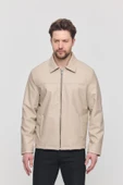 Krem Erkek Basic Suni Deri Yazlık Ceket&Mont - 4