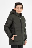 Yeşil Erkek Çocuk Sabit Kapüşonlu Şişme Deri Karışımlı Kumaş Mont&Kaban thumbnail 3
