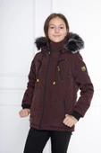 Bordo Kız Çocuk Su Ve Rüzgar Geçirmez Çıkartılabilir Kapüşonlu Kapitone Mont&Kaban - 5