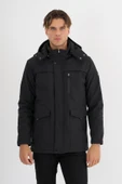 Erkek Siyah %100 Su Ve Rüzgar Geçirmez Kürklü Çıkartılabilir Kapüşonlu Mont&Kaban thumbnail 1