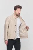 Krem Erkek Basic Suni Deri Yazlık Ceket&Mont - 4