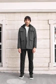Erkek Gri Pamuk Polyester Karışımlı Kürklü Çıkartılabilir Kapüşonlu Mont&Kaban thumbnail 4
