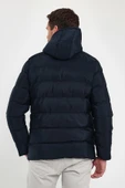 Erkek Lacivert Standart Fit Normal Kesim İçi Kürklü Sabit Kapüşon Dik Yaka Mont - 6