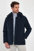 Erkek Lacivert Standart Fit Normal Kesim Çıkmalı Kapüşon Dik Yaka Mont thumbnail 1