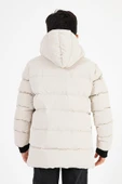 Krem Erkek Çocuk Sabit Kapüşonlu Şişme Deri Karışımlı Kumaş Mont&Kaban - 6