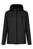 Siyah Erkek %100 Su Geçirmez İçi Polarlı İç Çepli Çıkartılabilir Kapüşonlu Softshell Mont&Kaban - 1