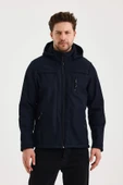 Lacivert Erkek %100 Su Geçirmez İçi Polarlı İç Çepli Çıkartılabilir Kapüşonlu Softshell Mont&Kaban thumbnail 1