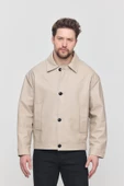 Krem Erkek Basic Suni Deri Yazlık Ceket&Mont - 5