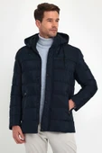 Erkek Lacivert Standart Fit Normal Kesim İçi Kürklü Çıkmalı Kapüşon Dik Yaka Mont thumbnail 1