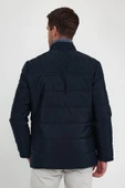 Erkek Lacivert Standart Fit Normal Kesim İçi Kürklü Dik Yaka Çıtçıt Detaylı Fermuarlı Kışlık Mont - 5