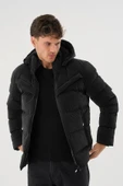 Erkek Siyah Su Ve Rüzgar Geçirmez Kürklü Çıkartılabilir Kapüşonlu  Mont&Kaban thumbnail 2