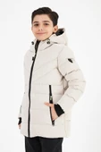 Krem Erkek Çocuk Sabit Kapüşonlu Şişme Deri Karışımlı Kumaş Mont&Kaban - 2