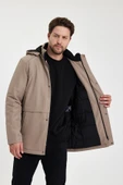 Bej İçi Kalın Kürklü Çıkartılabilir Kapüşonlu Rüzgar Ve Su Geçirmez Mont&Kaban thumbnail 2