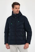 Erkek Lacivert Standart Fit Normal Kesim İçi Kürklü Sabit Kapüşon Dik Yaka Mont - 1