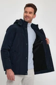 Erkek Lacivert Standart Fit Normal Kesim Çıkmalı Kapüşon Dik Yaka Mont thumbnail 3