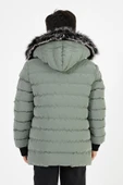 Açık Yeşil Erkek Çocuk Çıkartılabilir Kapüşonlu Şişme Deri Karışımlı Kumaş Mont&Kaban thumbnail 6