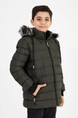 Yeşil Erkek Çocuk Çıkartılabilir Kapüşonlu Şişme Deri Karışımlı Kumaş Mont&Kaban thumbnail 2