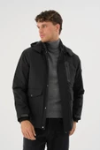 Erkek Siyah Su Ve Rüzgar Geçirmez Çıkartılabilir Kapüşonlu Mont&Kaban thumbnail 3