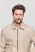 Krem Erkek Basic Suni Deri Yazlık Ceket&Mont - 5