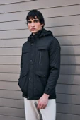 Erkek Siyah Pamuk Polyester Karışımlı Kürklü Çıkartılabilir Kapüşonlu Mont&Kaban thumbnail 2
