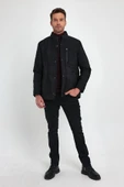 Erkek Siyah Standart Fit Normal Kesim İçi Kürklü Dik Yaka Çıtçıt Detaylı Fermuarlı Kışlık Mont thumbnail 4