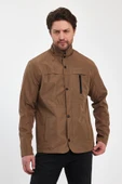Erkek Kahverengi Regular Uzun Mevsimlik Pamuk Polyester Karışımlı Safari Mont&Ceket - 1