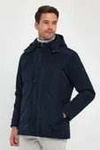 Erkek Lacivert Standart Fit Normal Kesim Çıkmalı Kapüşon Dik Yaka Mont thumbnail 2