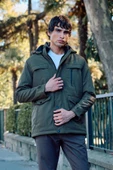 Erkek Yeşil Pamuk Polyester Karışımlı Kürklü Çıkartılabilir Kapüşonlu Mont&Kaban - 2
