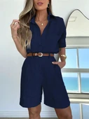Keten Gömlek Şort Lacivert İkili Takım - 1