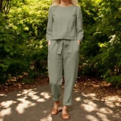 Keten Kemerli Kadın İkili Alt Üst Takım thumbnail 1