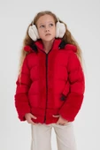 Kırmızı Peluş Detaylı İçi Kürklü Kalın Şişme Kız Çocuk Mont&Kaban - 2