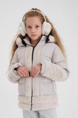 Krem Peluş Detaylı İçi Kürklü Kalın Şişme Kız Çocuk Mont&Kaban - 1