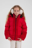 Kırmızı Peluş Detaylı İçi Kürklü Kalın Şişme Kız Çocuk Mont&Kaban - 1