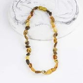 Gümüş Pazarım Desenli Orjinal Çocuk Kehribar Kolye - 1