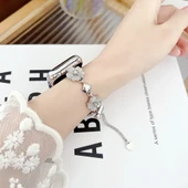 Apple Watch Seri Ultra 1 2 49mm Çiçekli ve Kalp Zincir Detaylı Bileklik Tasarım Kordon  Gümüş thumbnail 2