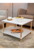 PEKA Kare Orta Sehpa Ahşap Ayaklı Sehpa Iki Raflı Sehpa Dekoratif Sehpa Gazetelikli - Beyaz - 60cm X 60cm - 2