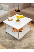 PEKA Kare Orta Sehpa Ahşap Ayaklı Sehpa Iki Raflı Sehpa Dekoratif Sehpa Gazetelikli - Beyaz - 60cm X 60cm - 3