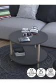 PEKA Yuvarlak Orta Sehpa Ahşap Ayaklı Sehpa Iki Raflı Sehpa Dekoratif Sehpa Gazetelikli - Antrasit - 60cm - 1