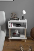 PEKA 2 Raflı Modern Komodin Yatak Odası Başucu Düzenleyici Ahşap Ayaklı Yan Sehpa - Beyaz - 3
