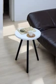 PEKA Yüksek Kalite Tekli Yuvarlak Zigon Sehpa Çay Sehpası Servis Sehpası Boyalı Ahşap Ayaklı - 1