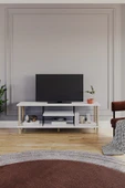 PEKA Tv Sehpası Raflı Tv Ünitesi Televizyon Sehpası Ahşap Ayaklı Metal Bölmeli - Beyaz thumbnail 2