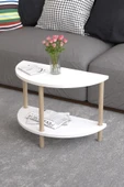 PEKA Yarım Daire Orta Sehpa Ahşap Ayaklı Sehpa Iki Raflı Sehpa Dekoratif Sehpa Gazetelikli - Beyaz thumbnail 2
