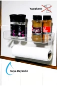 HomeSide Yapışkanlı Baharatlık ve Kağıt Havluluk Şık Plexiglass – Duvara Monte Mutfak Rafı - 1